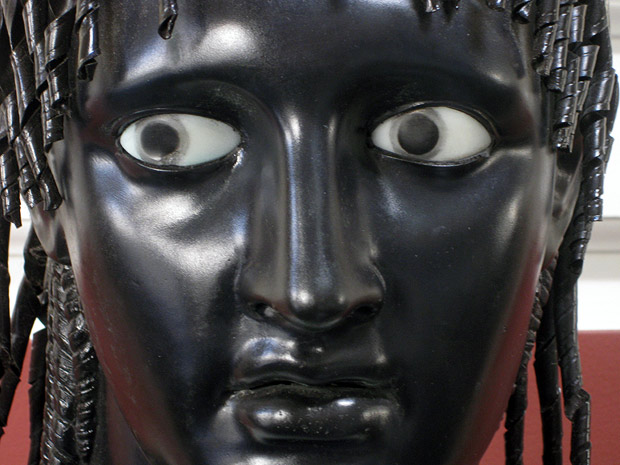 Close-up of eyes on Chiurazzi bronze replica in the Atrium at the Getty Villa