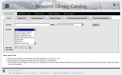 Research Institute Launches New Search Interfaces for Library Catalog and Photo Study Collection