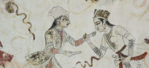 Nagaur, Sheesh Mahal: vault painting with ladies amid clouds and lightning bolts. © Courtauld Institute of Art