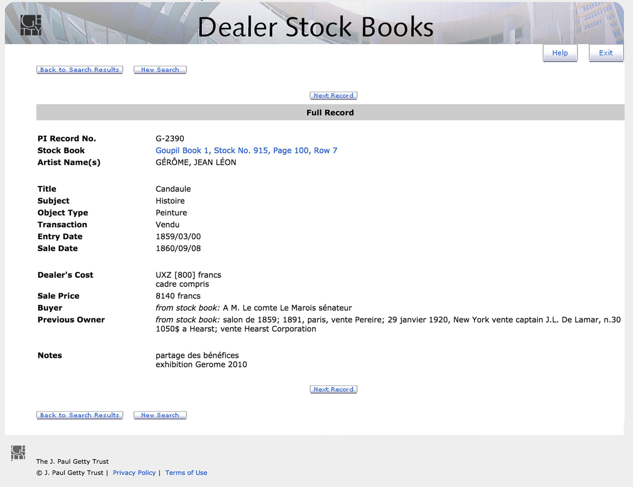 Getty Dealer Stock Books record