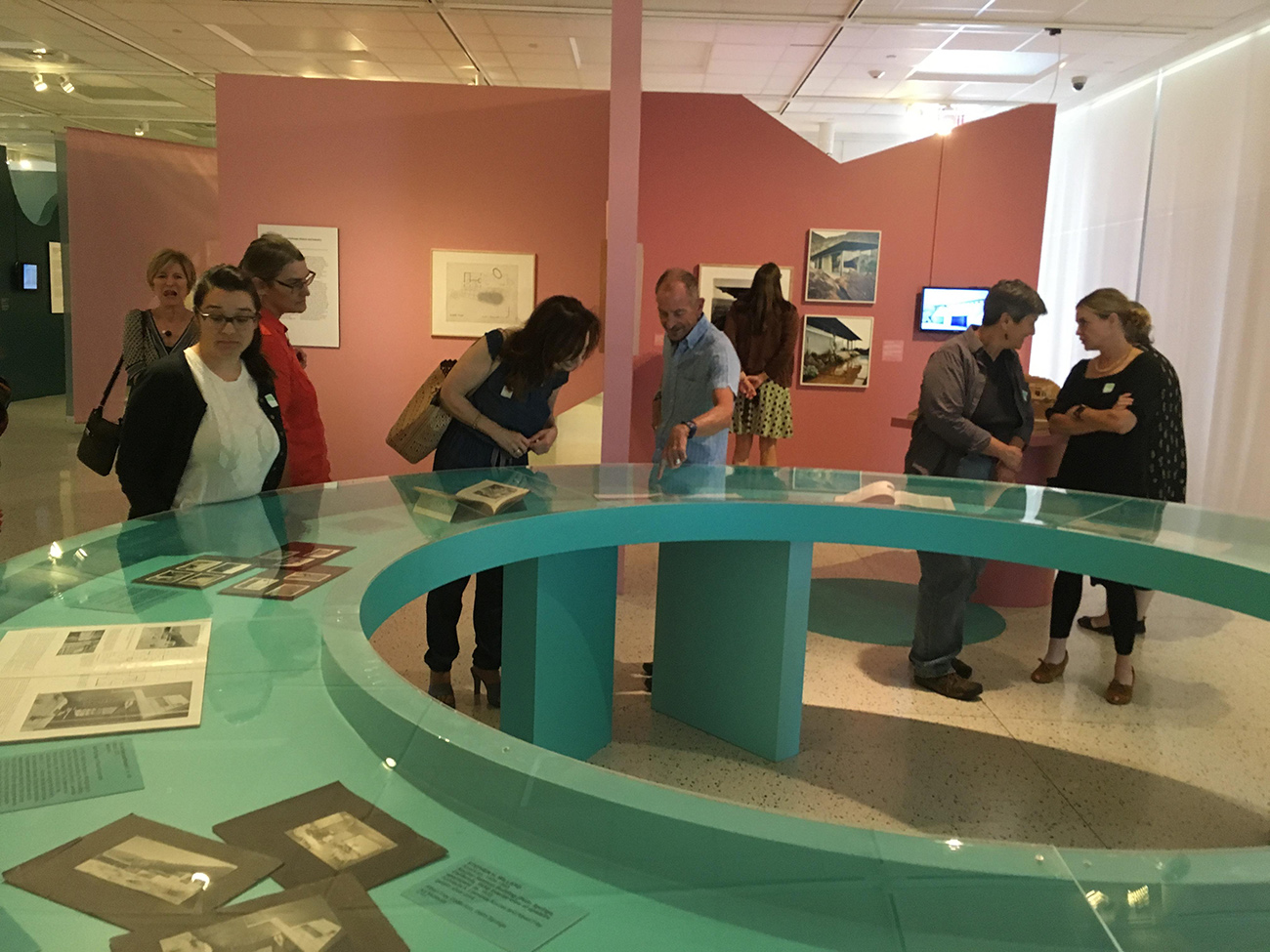 Attendees of the Autumn CalArchNet enjoying a curator-led tour of the exhibition Albert Frey and Lina Bo Bardi: A Search for Living Architecture.