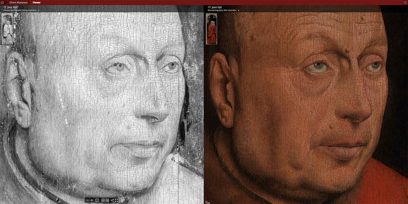 Detail face of Joos Vijd, IRR and photo