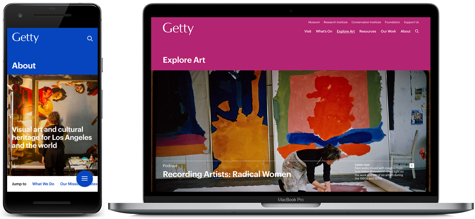 The Getty website as it appears on a Google Pixel phone and a MacBook Pro