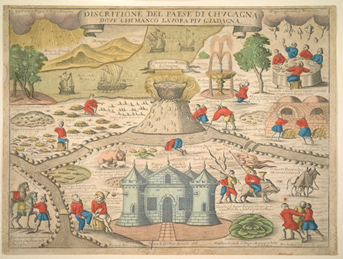 Hand-Colored Print Depicts the Land of Cockaigne, Mythical World of Self-Indulgence