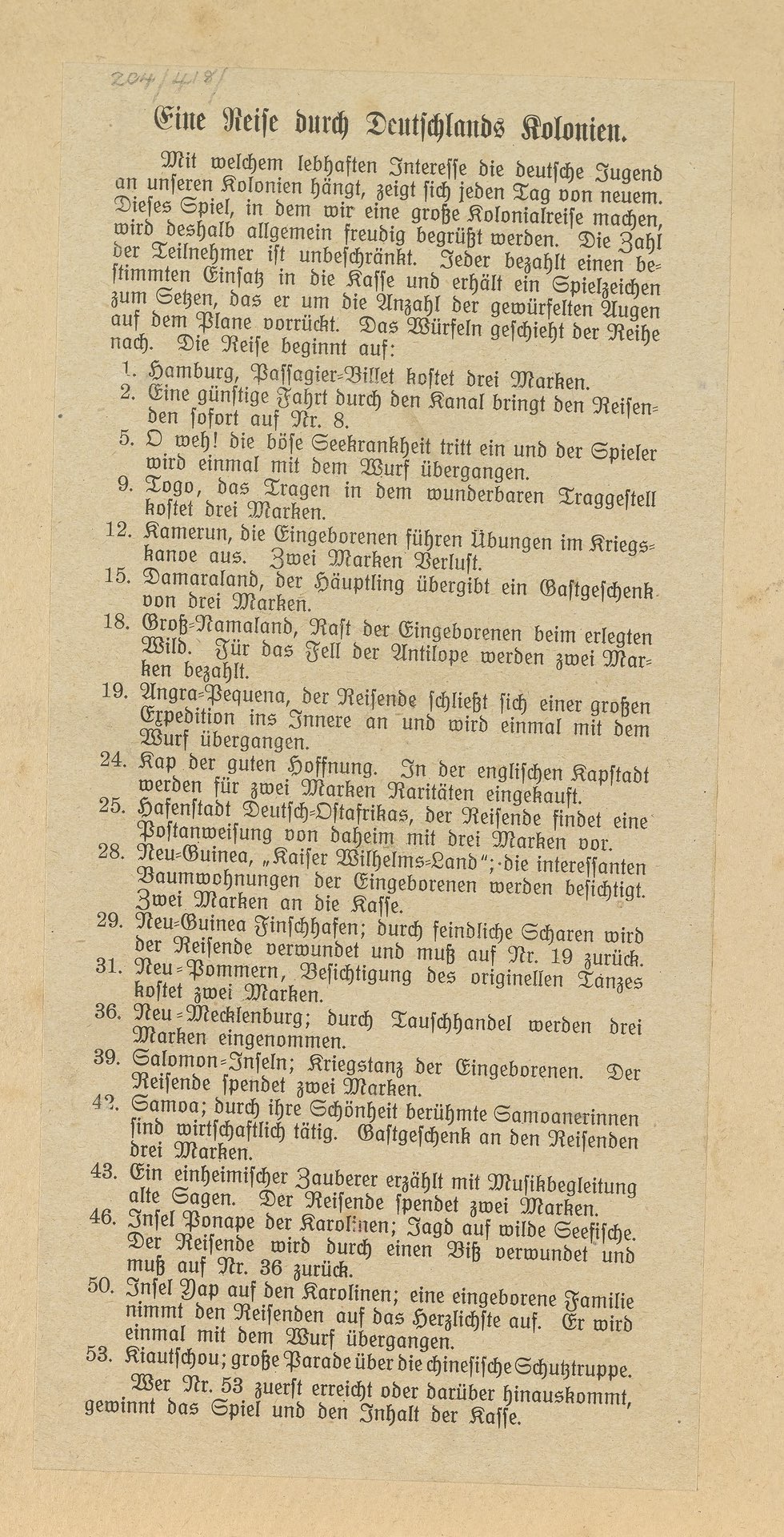 Deutschlands Kolonien-Spiel, full rules