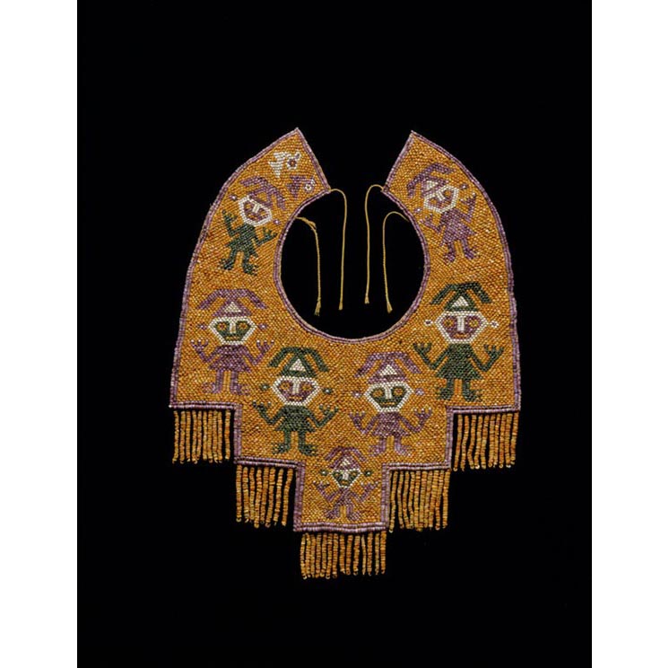 Collar, AD 1000–1470, Chimu. Shell, malachite on cotton cord, 16 15⁄16 × 13 3⁄8 in. Collar, AD 1000–1470, Chimu. Shell, malachite on cotton cord, 16 15⁄16 × 13 3⁄8 in.