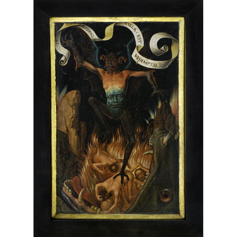 Hellmouth with Devil, 1485, Hans Memling. Oil on oak panel8 11/16 × 5 1/8 in. Strasbourg, Musée des Beaux-Arts. Photo: M. Bertola
