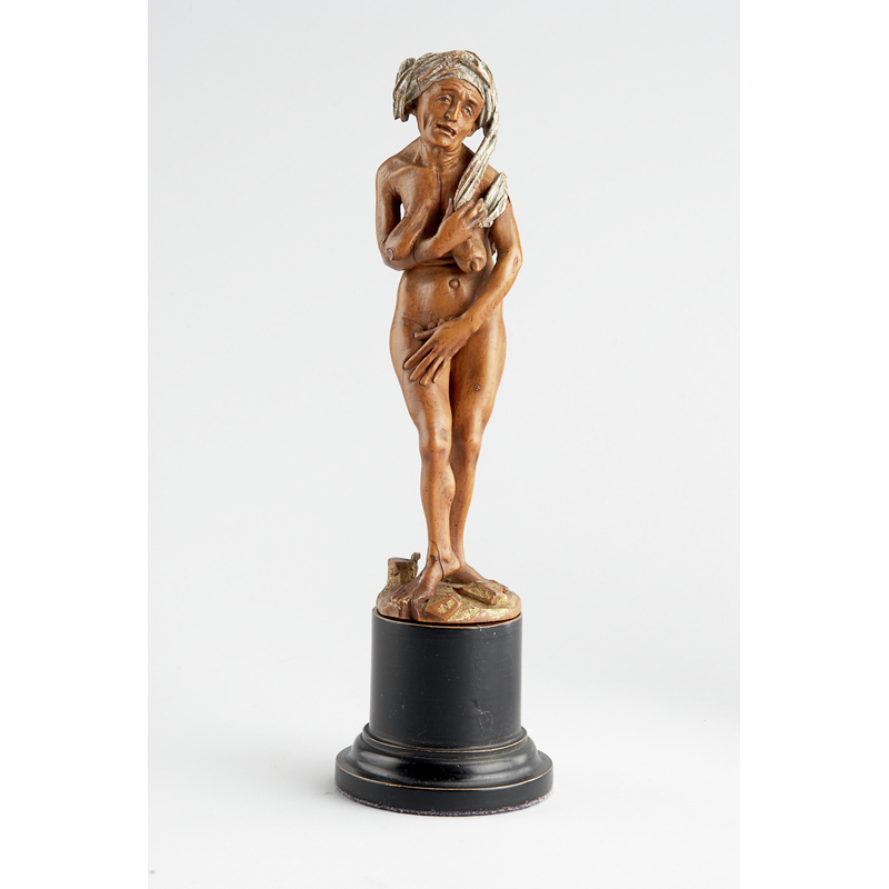 Elderly Bather, about 1480, German. Boxwood with some polychromy, 6 3/8 × 1 11/16 × 1 5/8 in. Liebieghaus Skulpturensammlung, Frankfurt am Main. Photo: © Liebieghaus Skulpturensammlung - ARTOTHEK