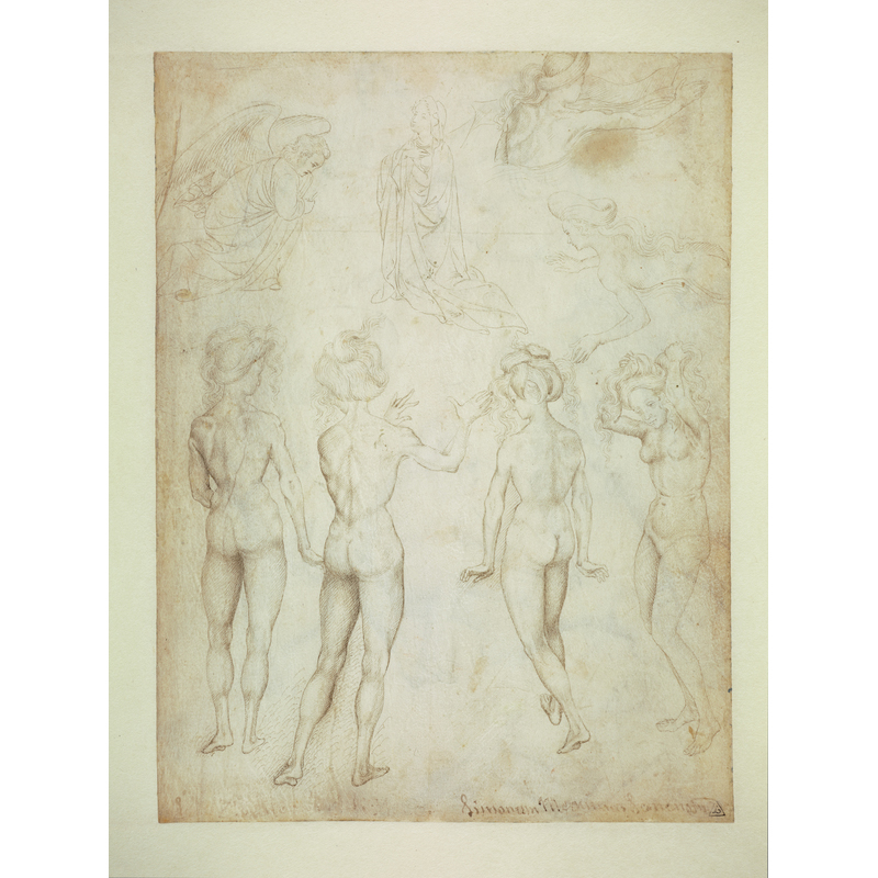 Four Studies of a Female Nude, an Annunciation, and Two Studies of a Woman Swimming, mid-1420s-early 1430s, Pisanello (Antonio Pisano). Metalpoint, pen, and brown ink on parchment, 8 3/4 × 6 9/16 in. Museum Boijmans Van Beuningen, Rotterdam (former Koenigs Collection). Photo: Studio Tromp, Rotterdam