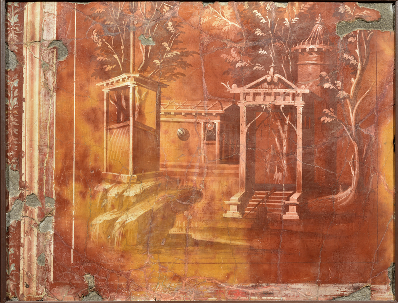 Fresco with an Architectural Landscape, about 40 BC, Roman. Fresco, 25 9/16 × 33 1/16 in. Museo Archeologico Nazionale di Napoli. Photo: Giorgio Albano