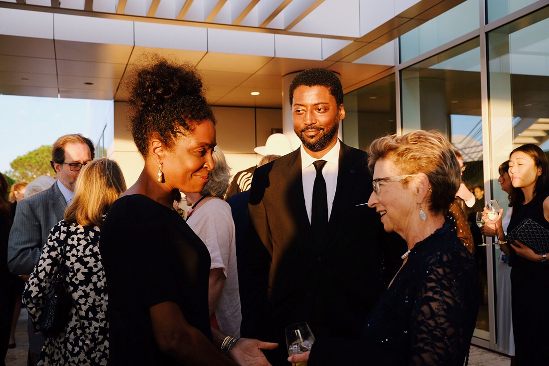 Lorna Simpson with LeRonn Brooks and Mary Miller of the Getty Research Institute
