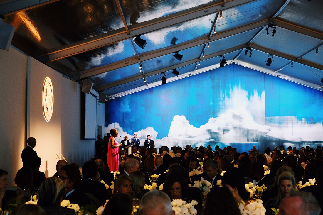 Thelma Golden paying tribute to Lorna Simpson. The artwork shown in the event space is Simpson's.