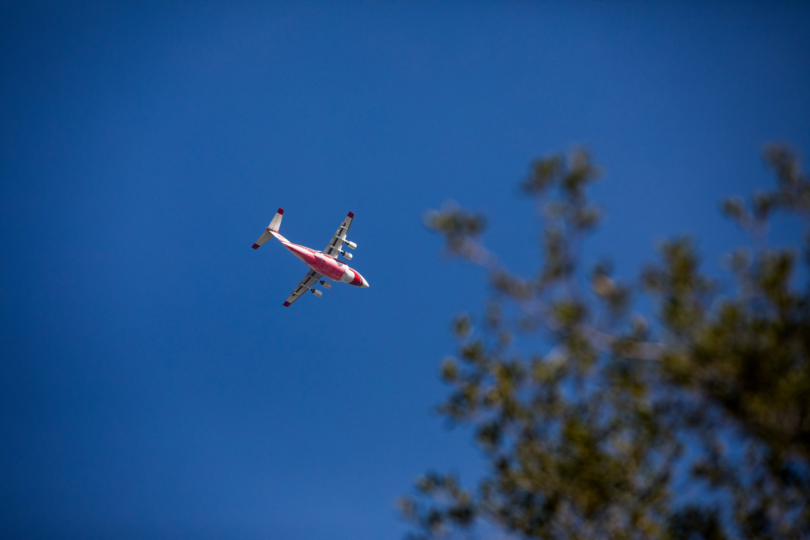 An air tanker flies over the Getty on Monday. An air tanker flies over the Getty on Monday.