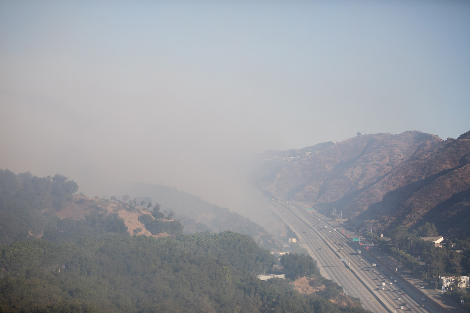 View north from the Getty Center in late morning on Monday. Smoke was heavy and moving west with the winds. View north from the Getty Center in late morning on Monday. Smoke was heavy and moving west with the winds.