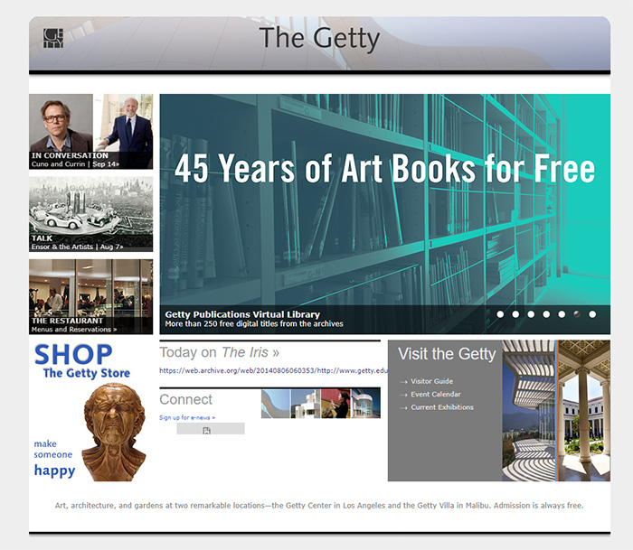 The Getty.edu home page in 2014.