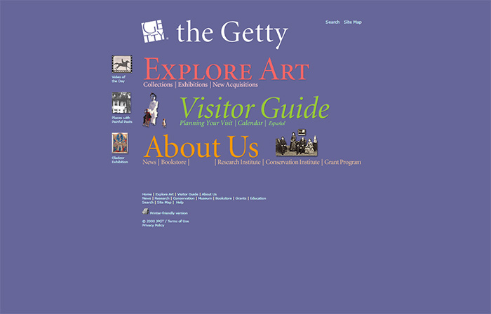 The Getty.edu home page in 2001.