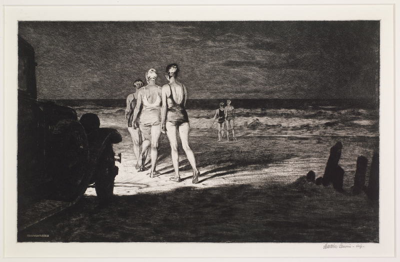 <em>Down to the Sea at Night</em>, 1929, Martin Lewis. Drypoint and sand-ground etching, 8 × 13 in. © Estate of Martin Lewis. The Huntington Library, Art Collections, and Botanical Gardens. Gift of Hannah S. Kully Down to the Sea at Night, 1929, Martin Lewis. Drypoint and sand-ground etching, 8 × 13 in. © Estate of Martin Lewis. The Huntington Library, Art Collections, and Botanical Gardens. Gift of Hannah S. Kully
