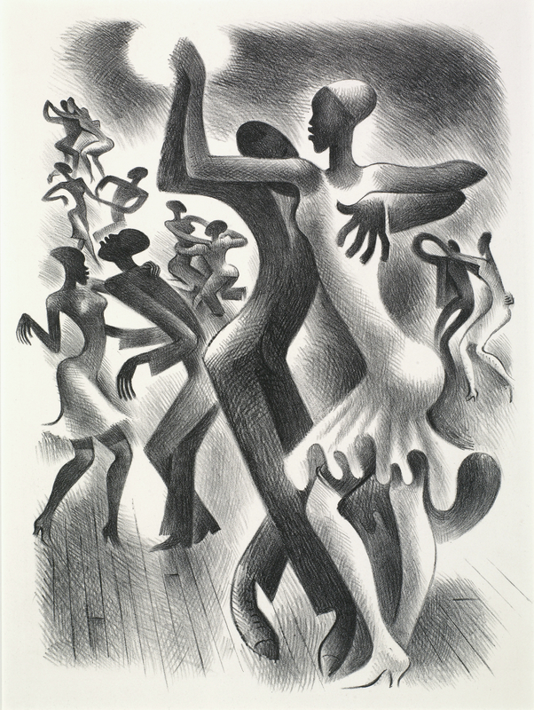 <em>The Lindy Hop</em>, 1936, Miguel Covarrubias. Lithograph, 13 × 10 in. © Maria Elena Rico Covarrubias. The Huntington Library, Art Collections, and Botanical Gardens. Gift of Hannah S. and Russel I. Kully The Lindy Hop, 1936, Miguel Covarrubias. Lithograph, 13 × 10 in. © Maria Elena Rico Covarrubias. The Huntington Library, Art Collections, and Botanical Gardens. Gift of Hannah S. and Russel I. Kully