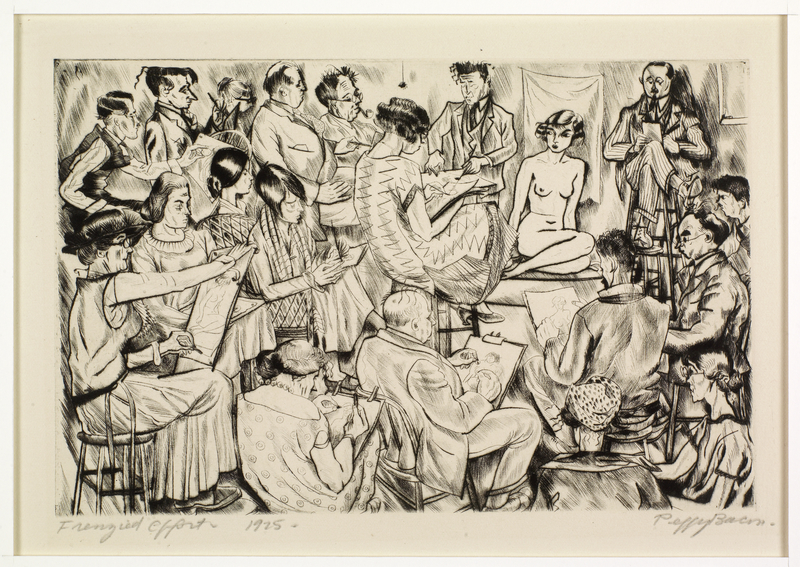 <em>Frenzied Effort</em>, 1925, Peggy Bacon. Etching, 5 7/8 × 9 in. © The Estate of Peggy Bacon. The Huntington Library, Art Collections, and Botanical Gardens. Gift of Mrs. Homer D. Crotty Frenzied Effort, 1925, Peggy Bacon. Etching, 5 7/8 × 9 in. © The Estate of Peggy Bacon. The Huntington Library, Art Collections, and Botanical Gardens. Gift of Mrs. Homer D. Crotty