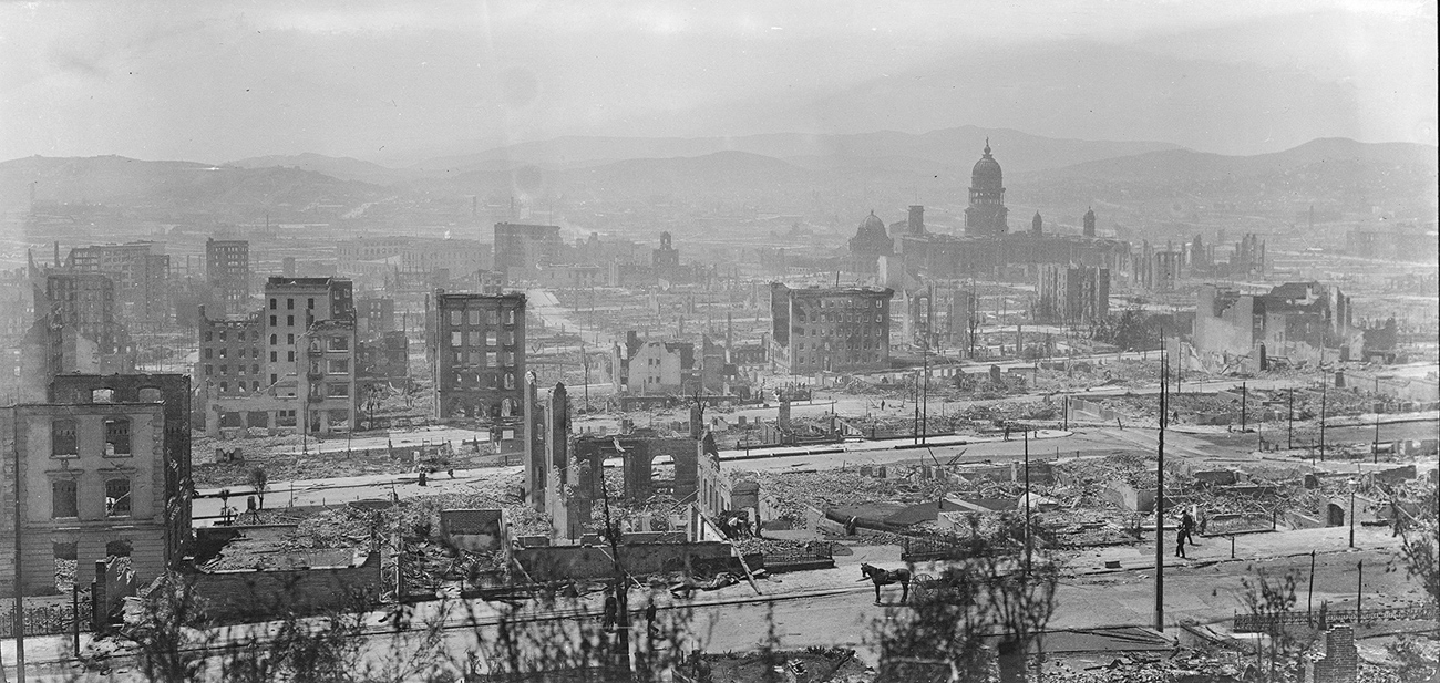 A view taken from the vicinity of the house on California at Jones looking down the hill by photographer Arnold Genthe.