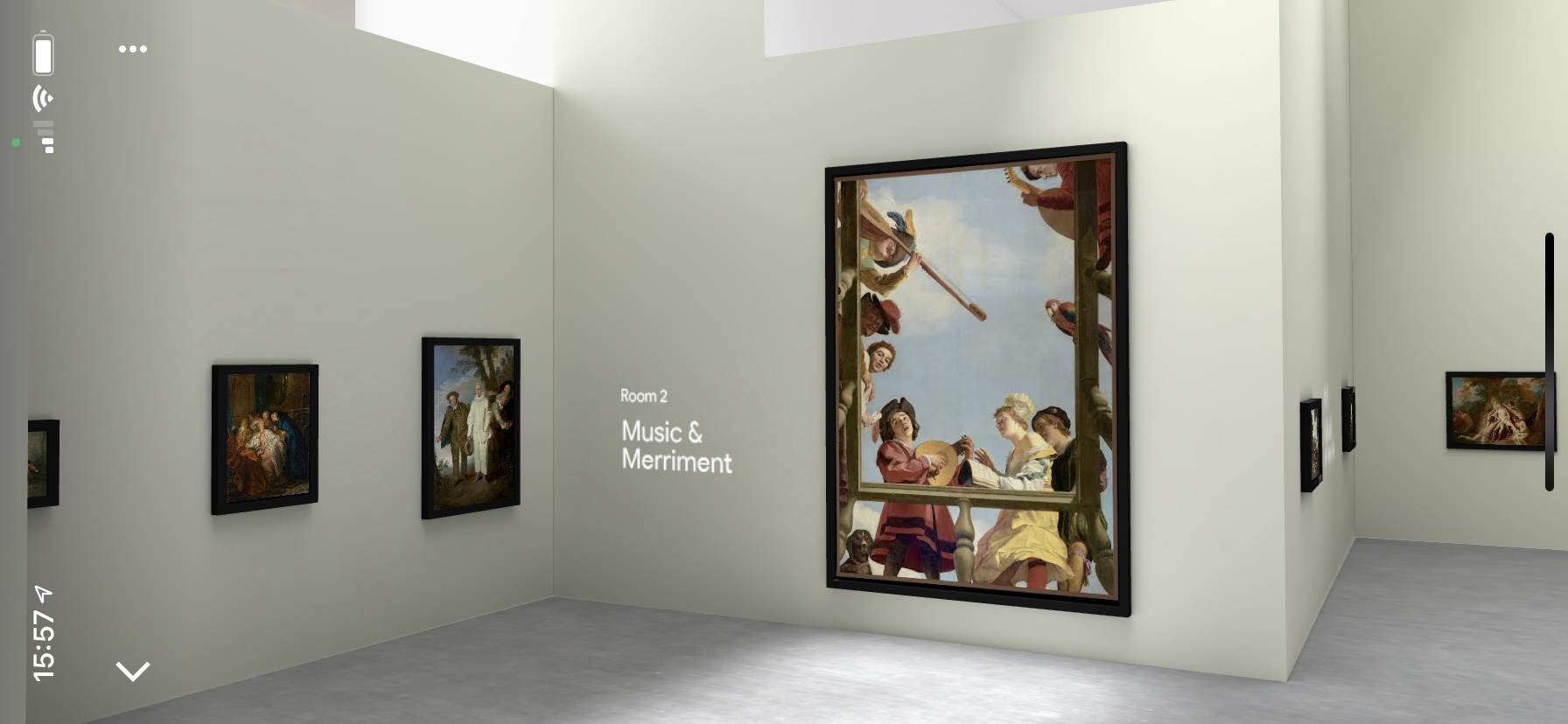 Virtual gallery featuring paintings on white walls