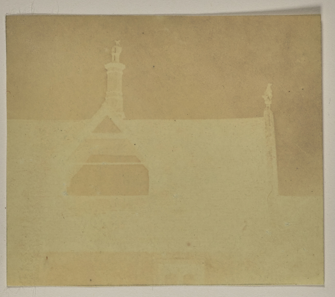 Yellowish-brown tinted negative image that depicts a church