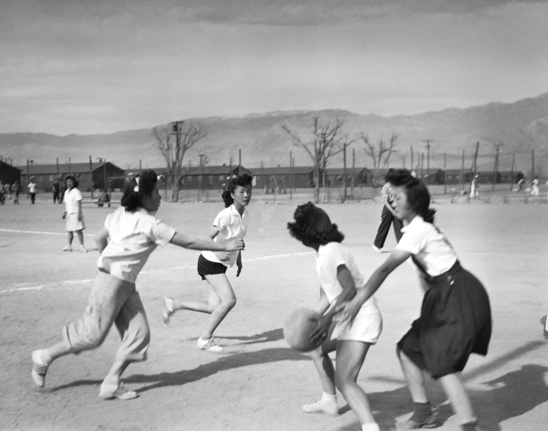Untitled (Girls Playing Ball at Manzanar), 1944, Toyo Miyatake. Gelatin silver print, 11 × 14 in. Courtesy of Toyo Miyatake Studio