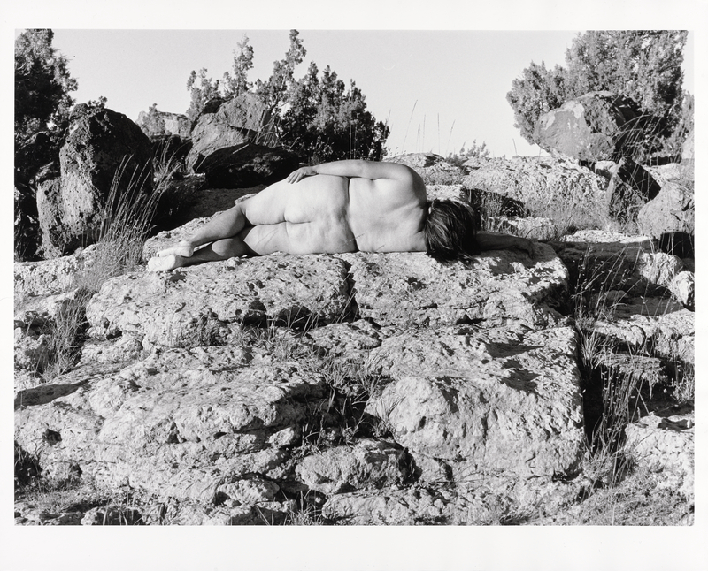 Nature Self-Portrait #1, 1996, Laura Aguilar. Gelatin silver print, 13 7/8 × 19 in. J. Paul Getty Museum, Purchased with funds provided by the Photographs Council, 2019.19.1. © Laura Aguilar Trust of 2016