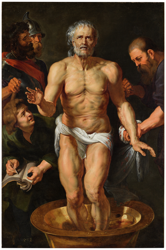 <i>Death of Seneca</i>, 1612–15, Workshop of Peter Paul Rubens. Oil on canvas, 71 1/4 × 46 7/8 in. Museo Nacional del Prado, Madrid. Image © Photographic Archive, Museo Nacional del Prado Oil on canvas painting depicting the death of the Roman philosopher Seneca.